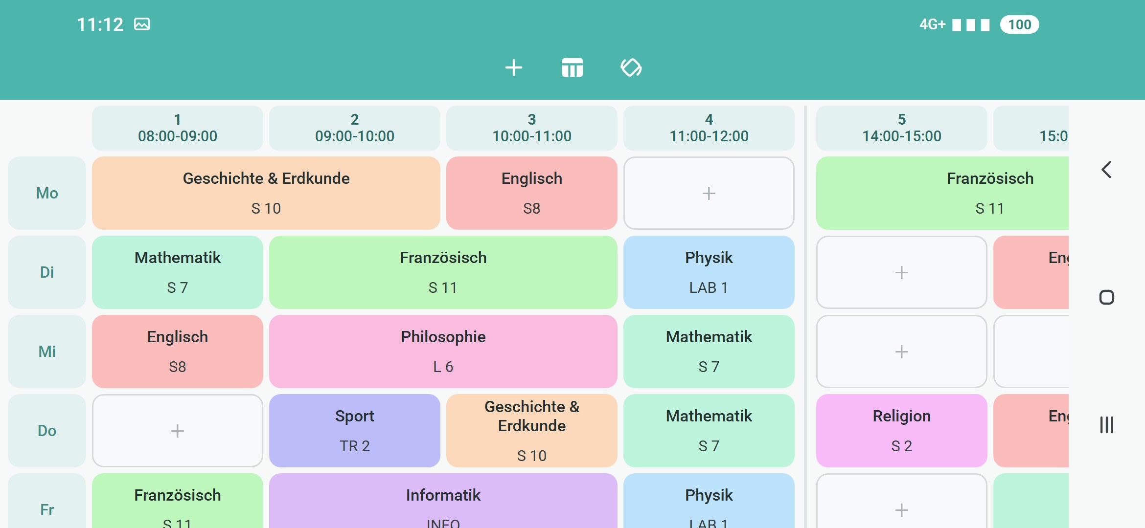 Wochenstundenplan im Querformat