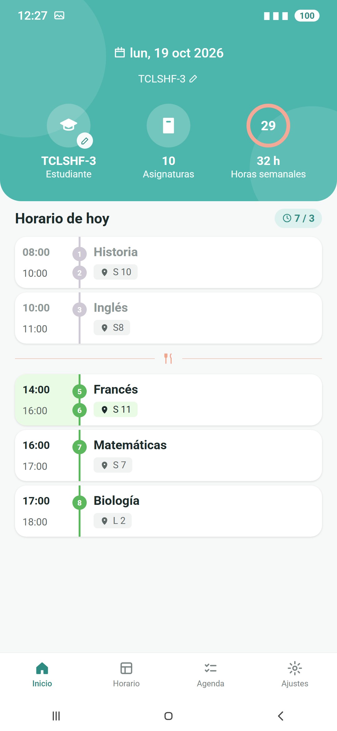 Las clases de hoy en la app Timetable Plus