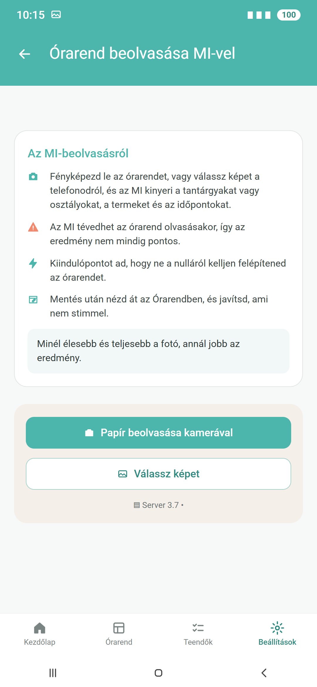 Papíros iskolai órarend beolvasása MI-vel