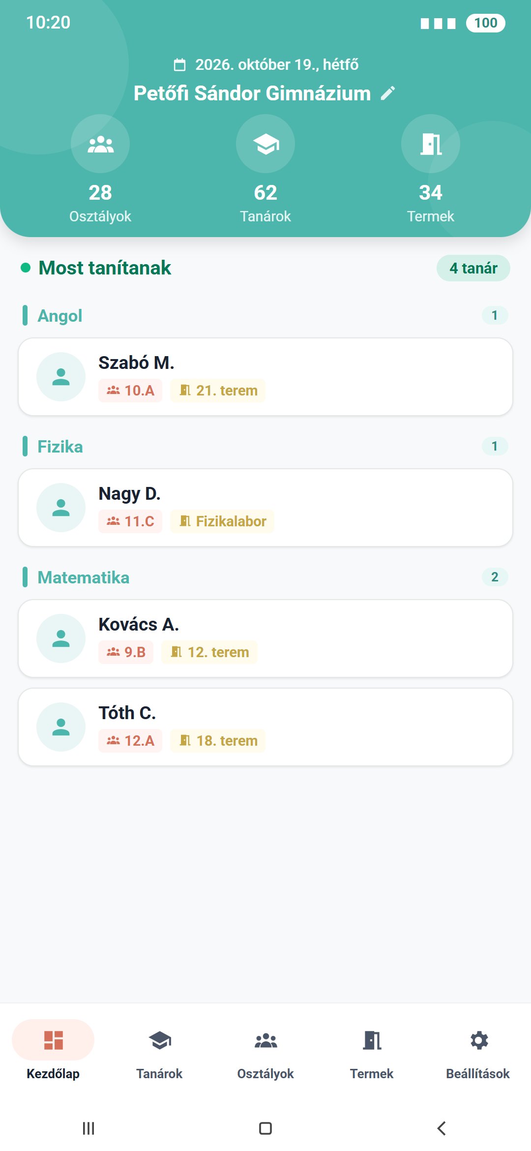 Kezdőlap: ki tanít most
