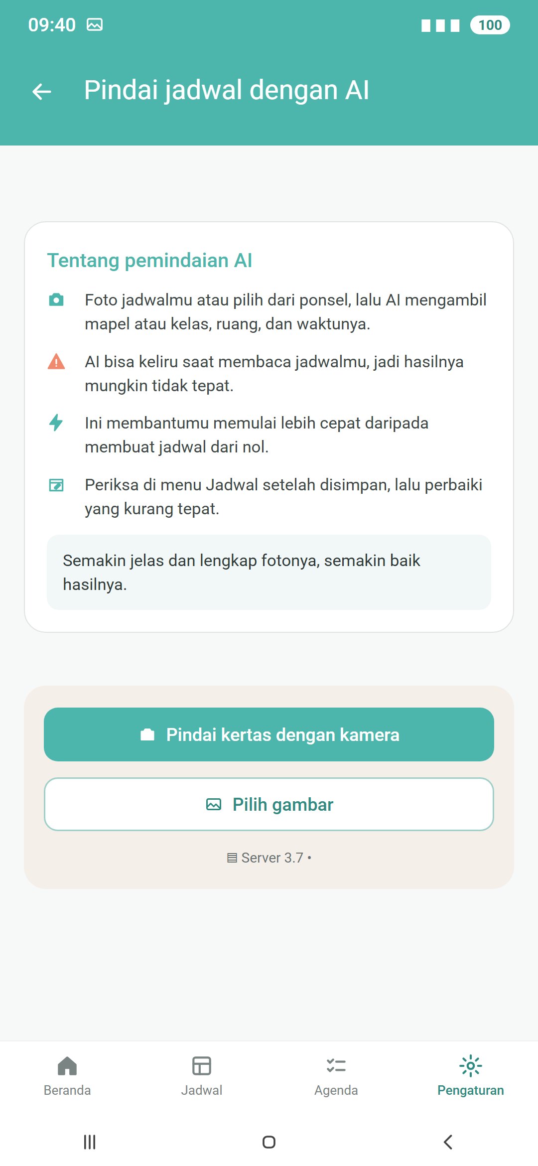 Memindai jadwal pelajaran kertas dengan AI