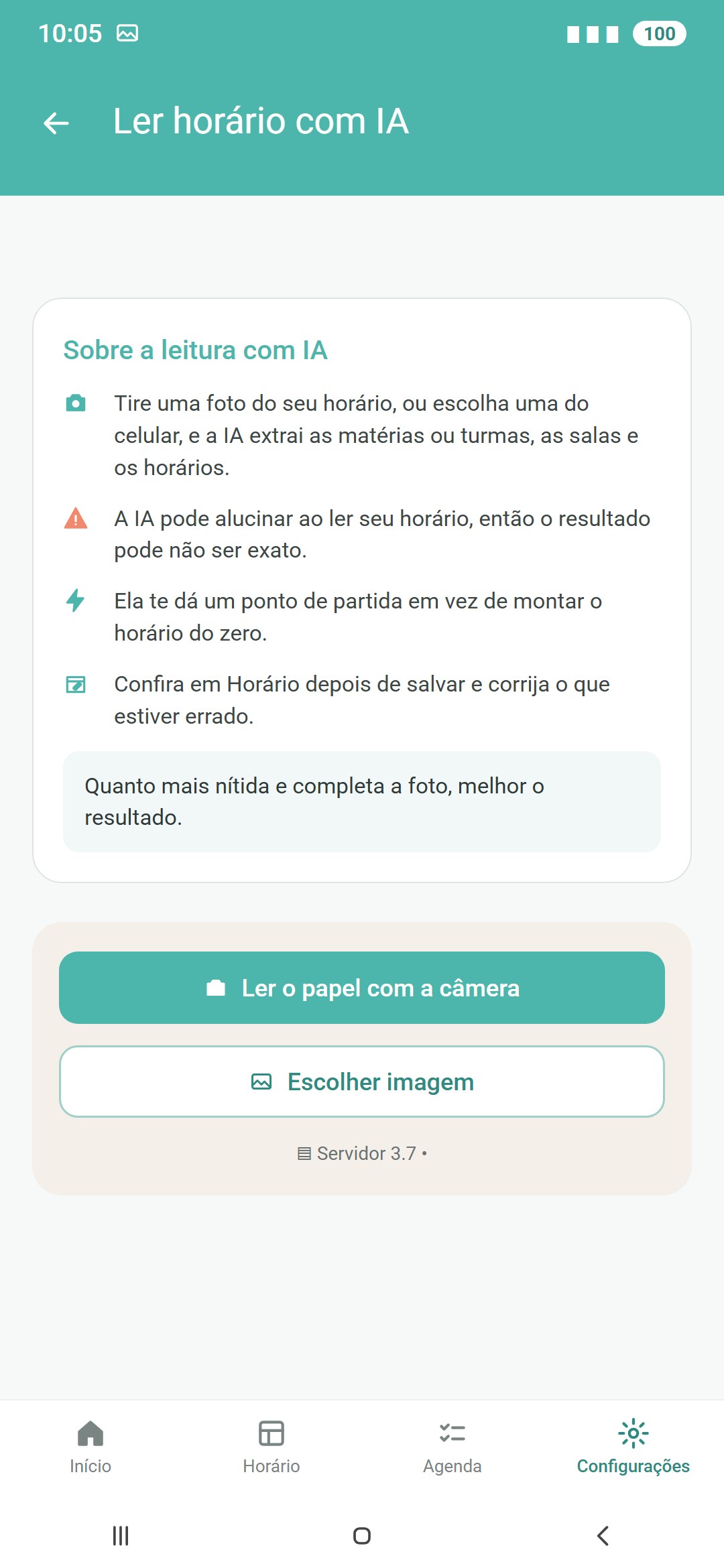Lendo um horário escolar em papel com IA