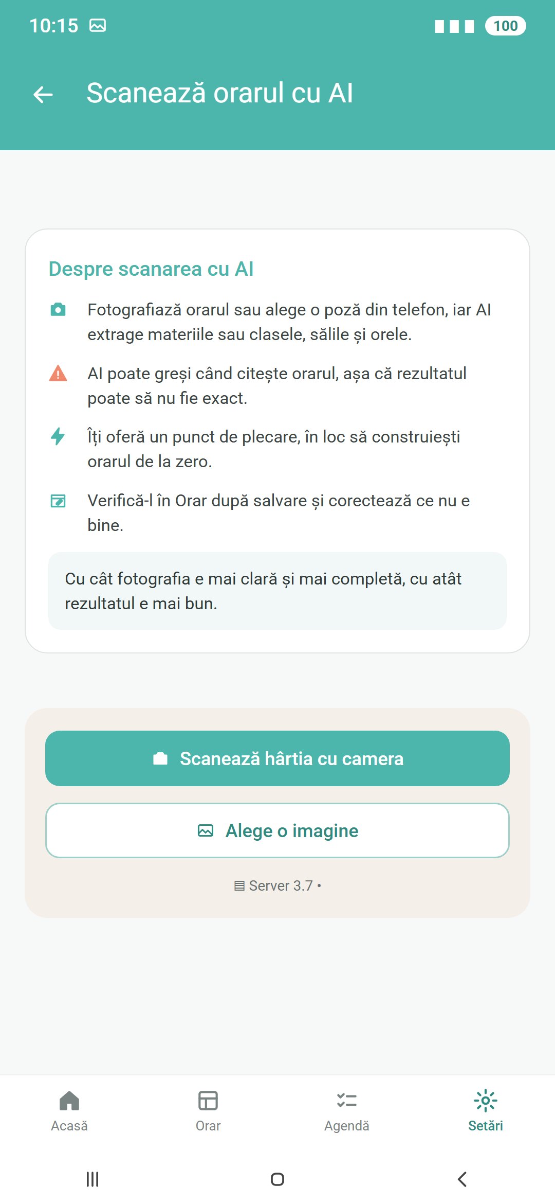 Scanarea unui orar școlar de pe hârtie cu AI