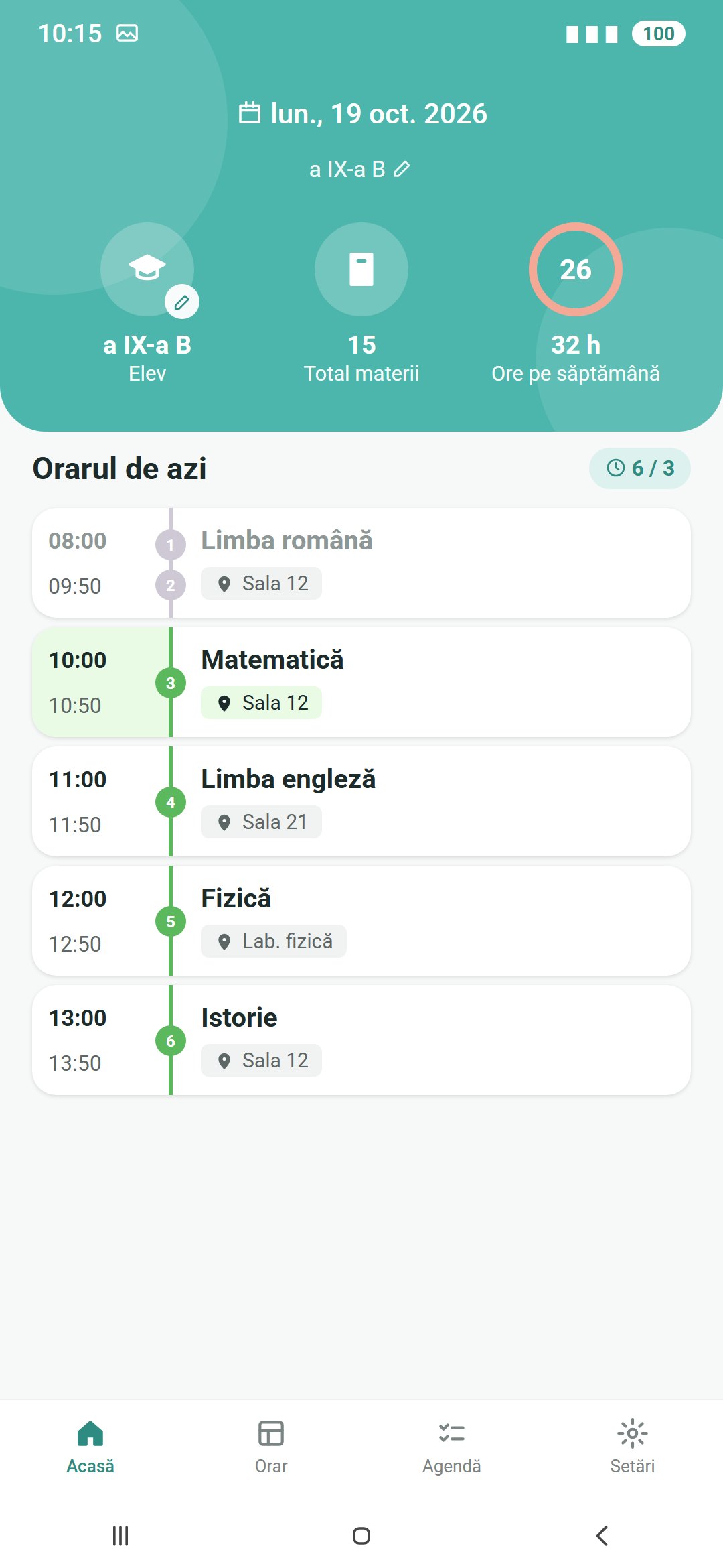 Orele de azi în aplicația Timetable Plus