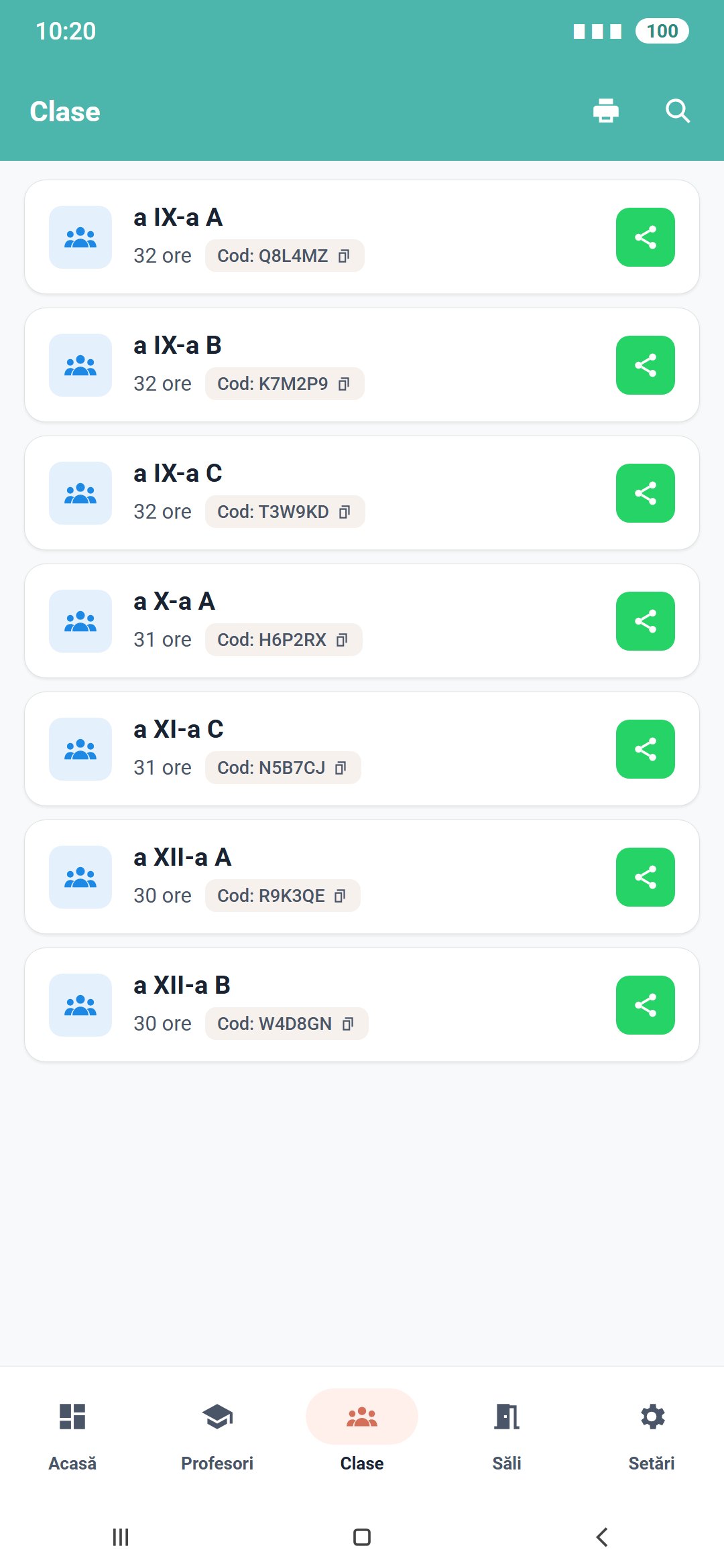 Clase: un cod pentru fiecare clasă